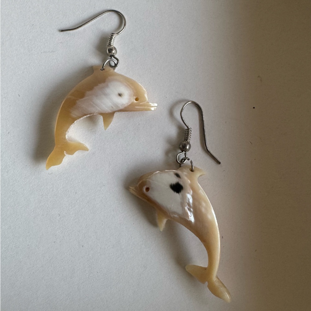 Hand Carved Dolphin Earrings